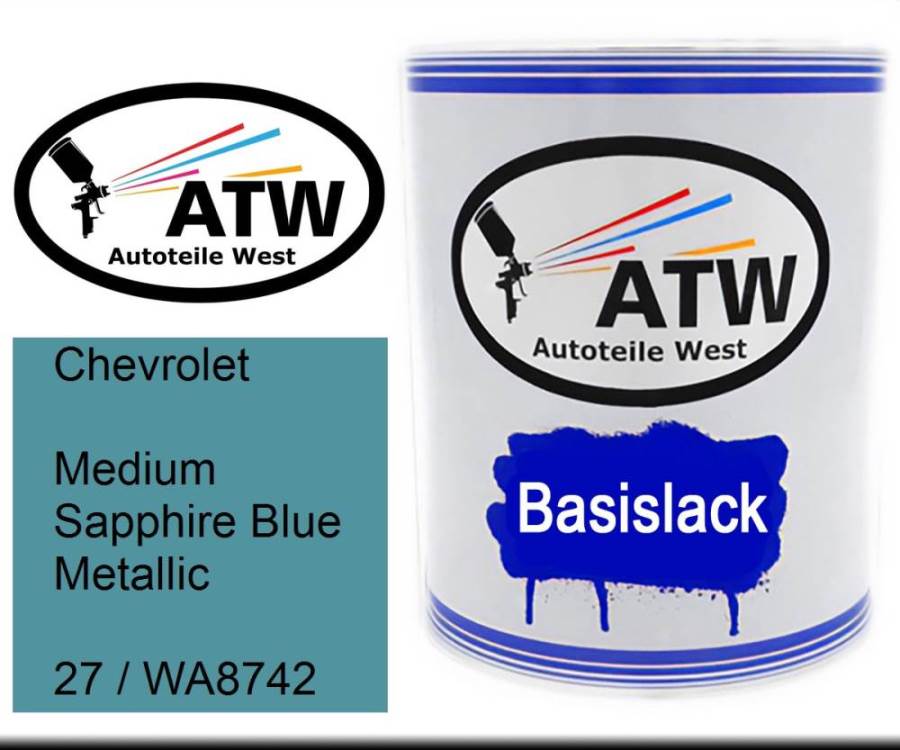 Chevrolet, Medium Sapphire Blue Metallic, 27 / WA8742: 1L Lackdose, von ATW Autoteile West.